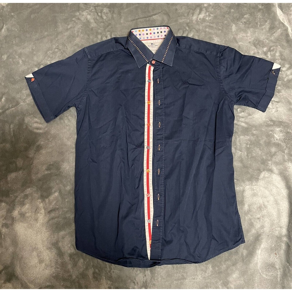 Claudio Lugli Couture Short Sleeve Button Down Shirt Size Large Blue Multicolor